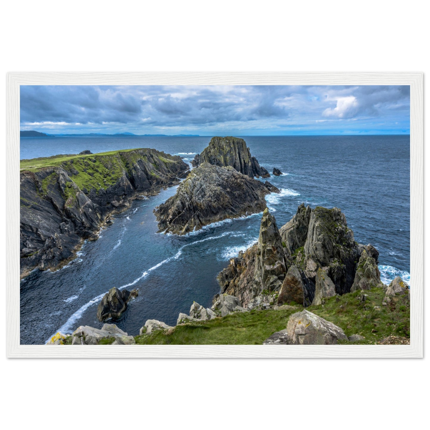 Captivating framed print showcasing the untamed beauty of Ireland's Inishowen Peninsula. Rugged cliffs, sweeping landscapes, and the raw allure of the Wild Atlantic Way.