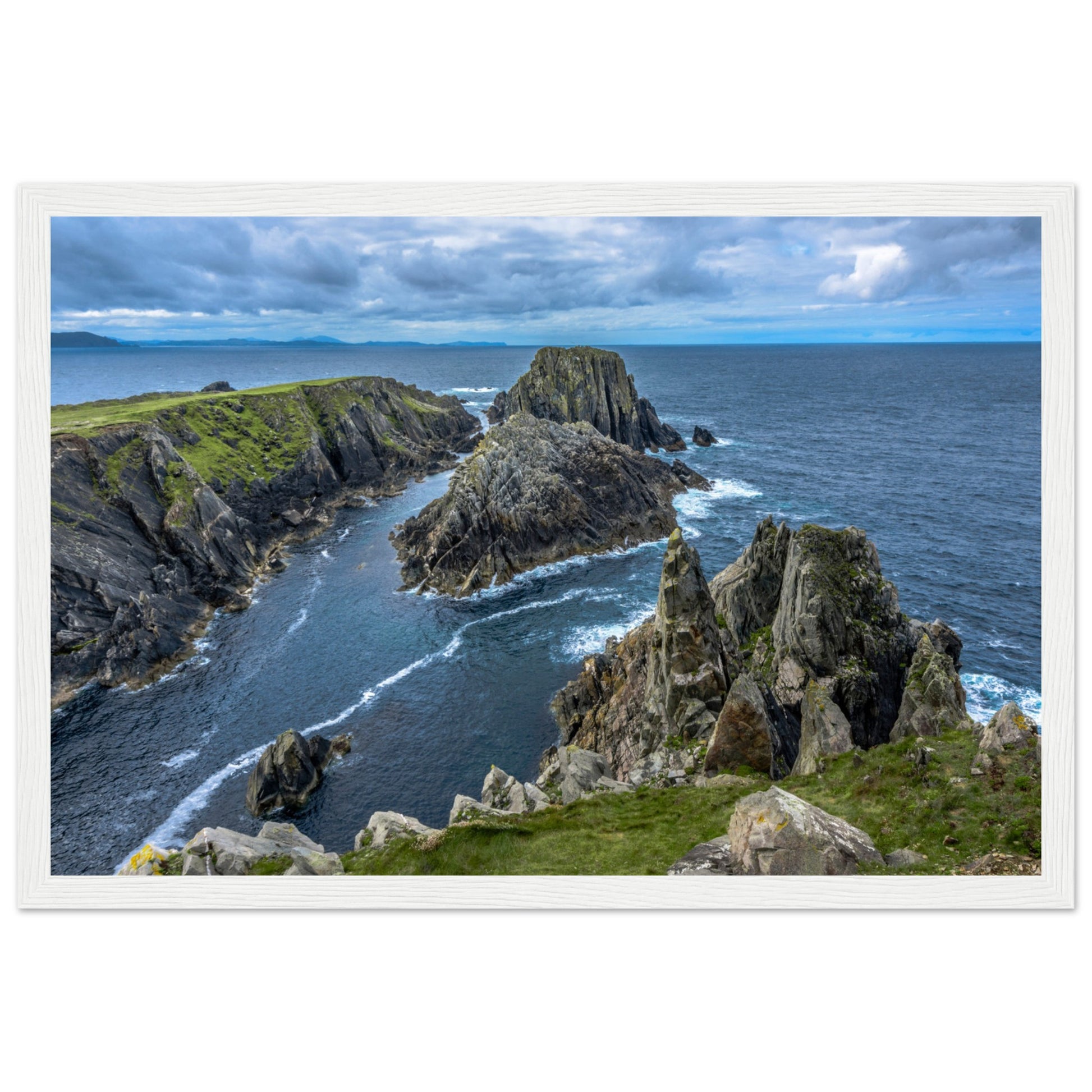 Captivating framed print showcasing the untamed beauty of Ireland's Inishowen Peninsula. Rugged cliffs, sweeping landscapes, and the raw allure of the Wild Atlantic Way.