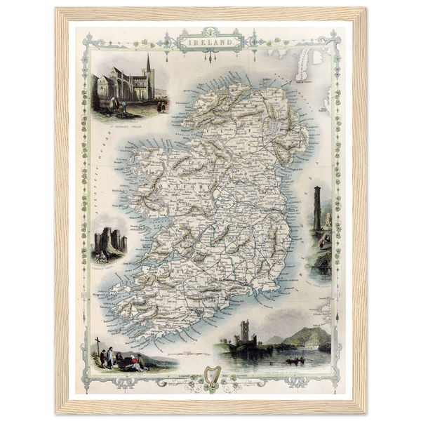 Old Map of Ireland, Vintage Antique Reproduction Framed Print