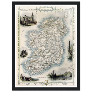 Old Map of Ireland, Vintage Antique Reproduction Framed Print