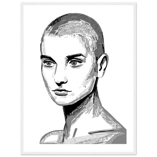 Framed wall art print of Sinéad O'Connor features a high-quality portrait capturing the iconic singer's striking presence. This vintage music framed wall art showcases the Irish princess pop star. Perfect for retro posters, musician prints, and Ireland-themed decor.