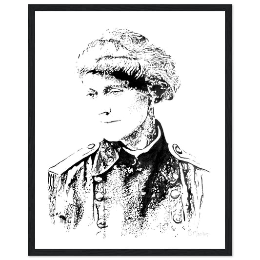 Framed art print by Ó Maoláin depicting Countess Markievicz, celebrating her courage and activism. This timeless piece blends art and history, capturing Ireland's heritage. Perfect for adding a meaningful touch to any space, honoring a trailblazing figure.