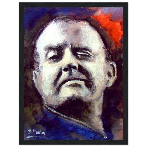 Portrait of Christy Moore Art Print by B. Mullan, capturing the essence of Irish folk music. Tribute to a legendary singer with iconic songs like 'Ride On' and 'The Voyage'. Ideal for fans of Irish art and folk music.