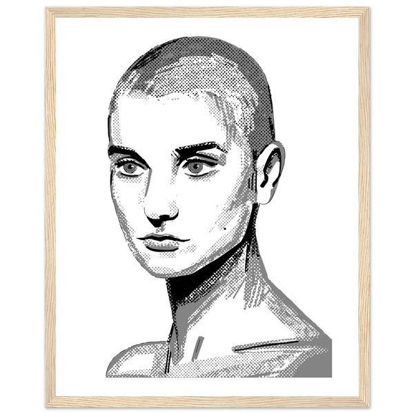 Framed wall art print of Sinéad O'Connor features a high-quality portrait capturing the iconic singer's striking presence. This vintage music framed wall art showcases the Irish princess pop star. Perfect for retro posters, musician prints, and Ireland-themed decor.