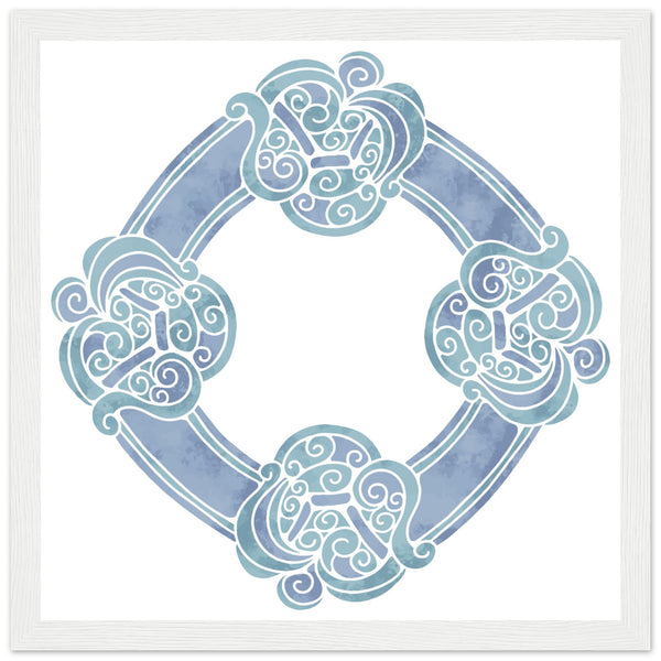 Watercolour Celtic Wheel Knot Blue Print