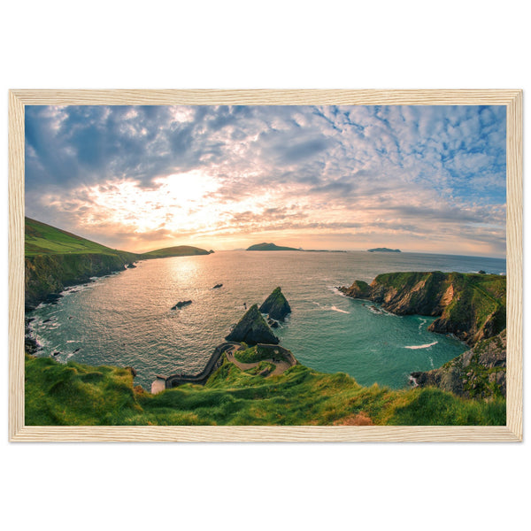 Capture the breathtaking beauty of Ireland's Dingle Peninsula with our stunning photographic framed print. This exquisite artwork brings to life the enchanting landscapes, coastal cliffs, and charming villages that define the allure of the Dingle Peninsula.