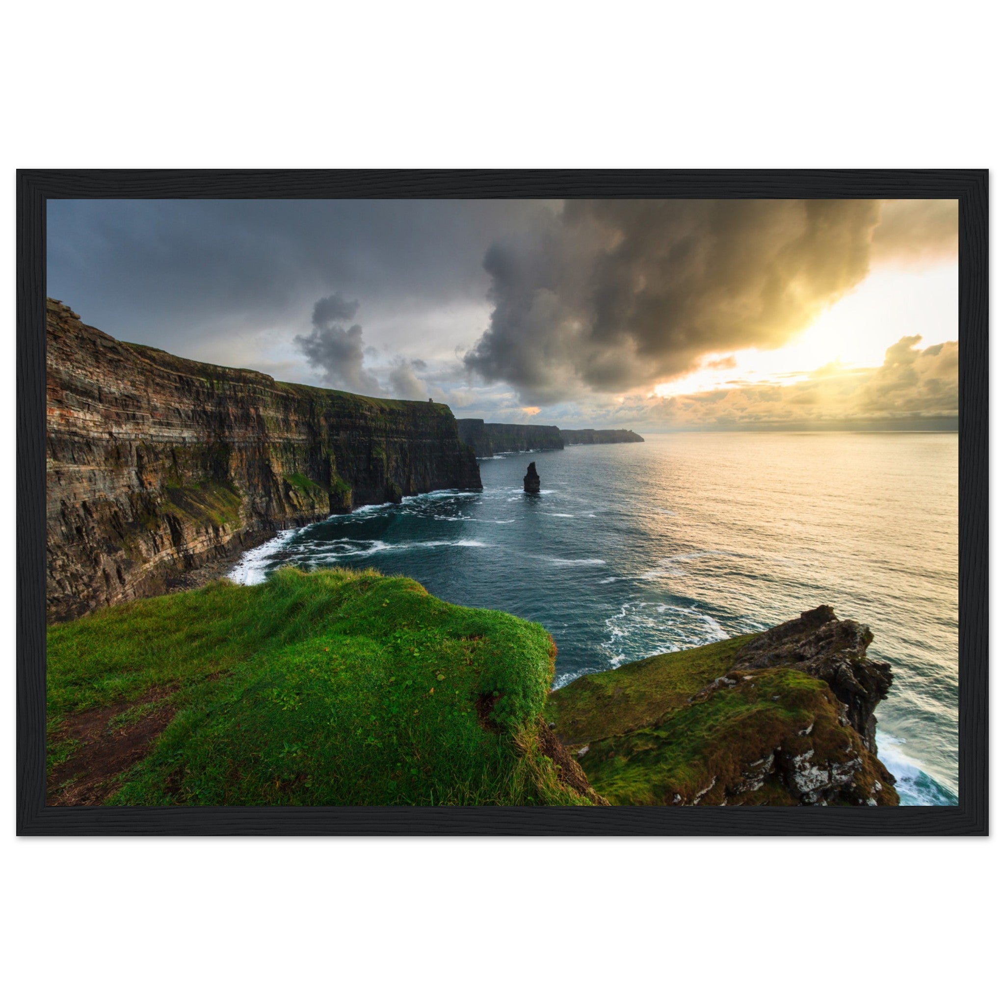 Bring the breathtaking beauty of Ireland's west coast into your home with our Cliffs of Moher framed print. This captivating piece captures the dramatic splendour of one of Ireland's most iconic natural wonders.