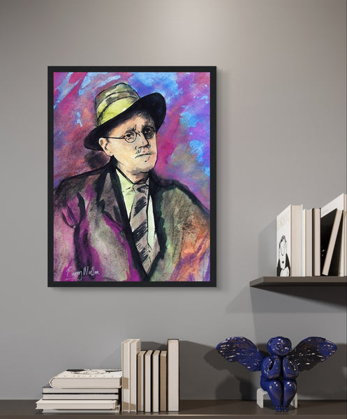 James Joyce framed wall art print by Irish artist B. Mullan. This detailed portrait captures Joyce’s enigmatic features, celebrating his literary genius. Perfect for book lovers, this high-quality print adds a touch of literary brilliance to any space.