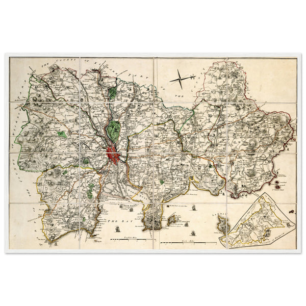 Map of County Dublin Divided in Baronys" by John Rocque (18th Century) Framed Print