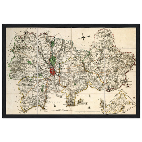 Map of County Dublin Divided in Baronys" by John Rocque (18th Century) Framed Print