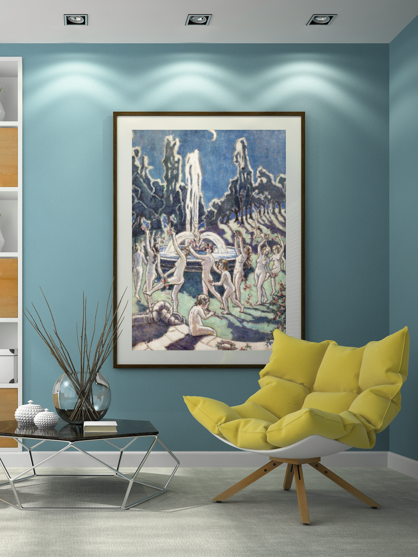 Nudes Dancing Round a Fountain by Moonlight Art Print by Irish Artist Mainie Jellett