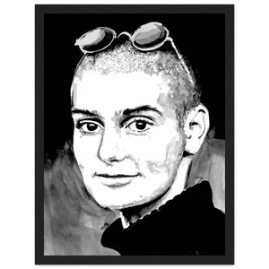 Framed wall art print of Sinéad O'Connor features a high-quality portrait capturing the iconic singer's striking presence. This vintage music framed wall art showcases the Irish pop star. Ideal for fans of retro posters, musician prints, Ireland art, and Irish princess icons.