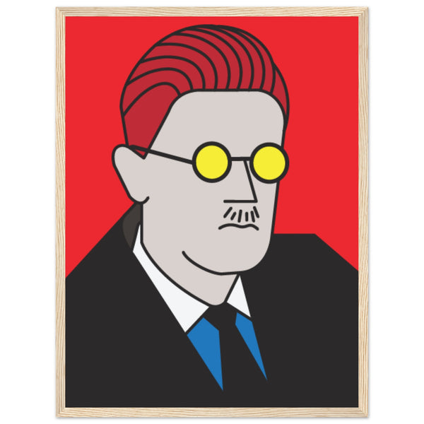 Modern pop art print of James Joyce, showcasing vibrant colors and dynamic design, ideal for contemporary art enthusiasts. Captures the essence of Joyce's literary brilliance.