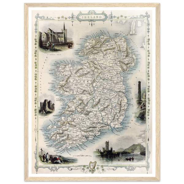 Old Map of Ireland, Vintage Antique Reproduction Framed Print