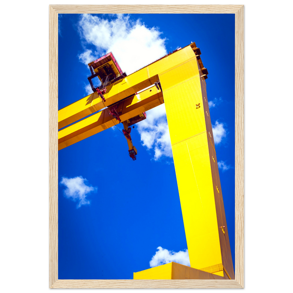 Art print featuring iconic Harland & Wolff cranes in Titanic Quarter, Belfast. Celebrate maritime history with this stunning decor piece.