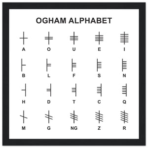 Ogham Art Print: Intricately detailed representation of Ireland's ancient alphabet, blending tradition with modern elegance. Perfect for history and art enthusiasts.