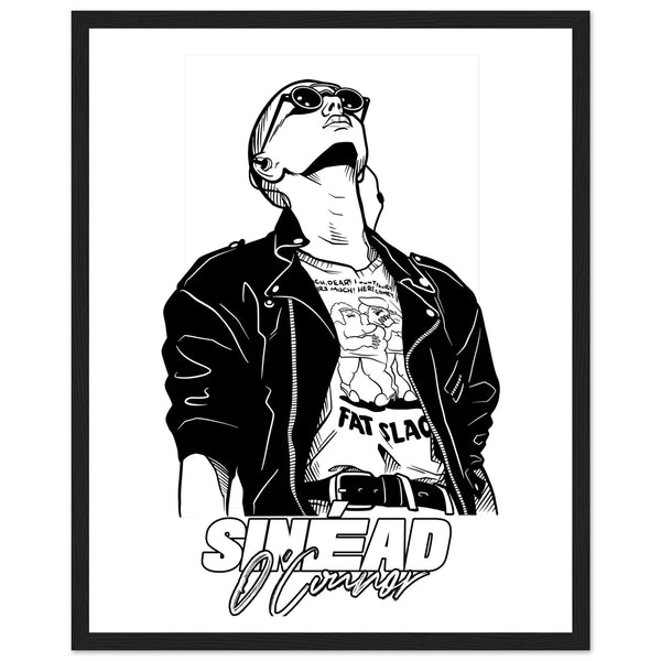 Framed wall art print of Sinead O Connor, capturing her iconic presence and artistic depth. Features the renowned Irish singer in a powerful, expressive pose, adding a touch of Ireland's distinctive voice to your space. Perfect for music lovers.