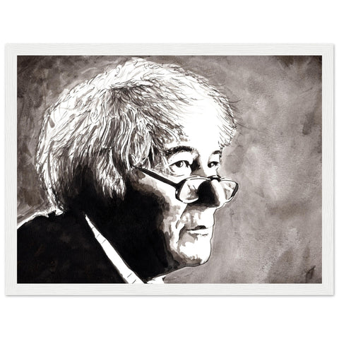 Immerse your space in the poetic brilliance of Seamus Heaney with our framed fine art print. This carefully crafted portrait print pays homage to the lyrical genius of the beloved Irish poet.