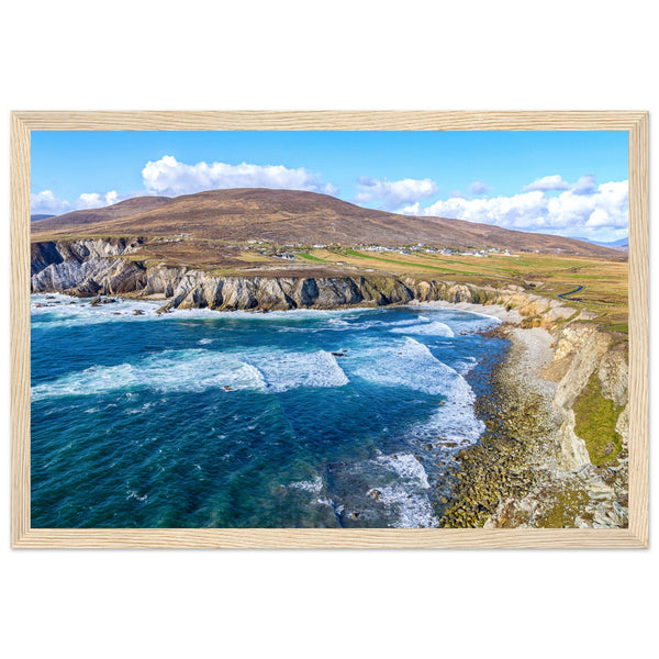 Framed print of Achill Island and the Wild Atlantic Way, showcasing rugged cliffs, the vast Atlantic Ocean, and rich, intricate colors. Perfect for adding the untamed beauty and unique charm of the Irish west coast to any space. Ideal for art lovers and coastal enthusiasts.