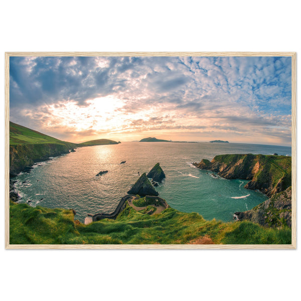 Capture the breathtaking beauty of Ireland's Dingle Peninsula with our stunning photographic framed print. This exquisite artwork brings to life the enchanting landscapes, coastal cliffs, and charming villages that define the allure of the Dingle Peninsula.