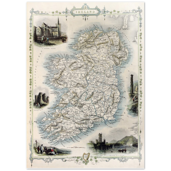 Old Map of Ireland, Vintage Antique Reproduction Framed Print