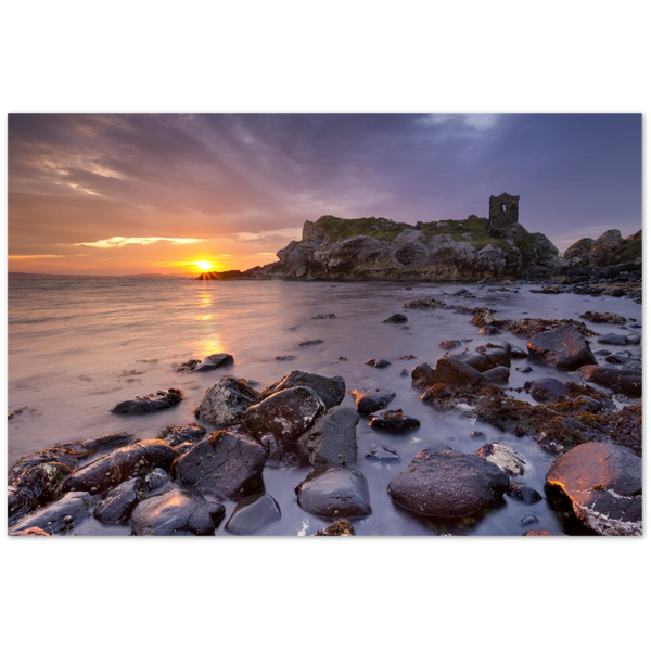 Framed wall art print of Kinbane Castle showcasing dramatic cliffside ruins above the North Atlantic waves. Perfect for adding a touch of Irish history and coastal charm to any space. Ideal for history lovers and those who appreciate Ireland's ancient beauty.