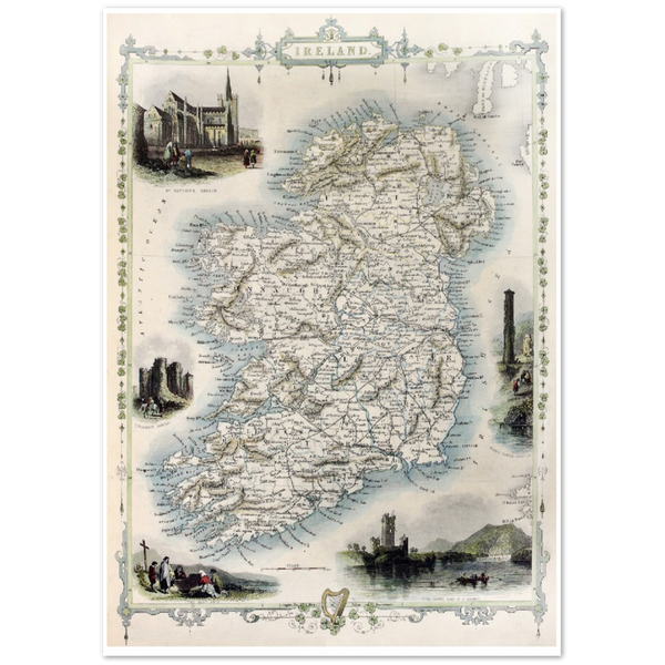 Old Map of Ireland, Vintage Antique Reproduction Framed Print