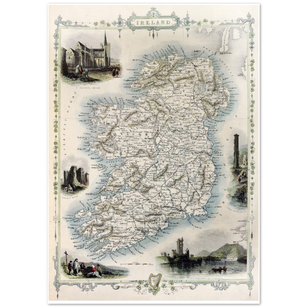 Old Map of Ireland, Vintage Antique Reproduction Framed Print